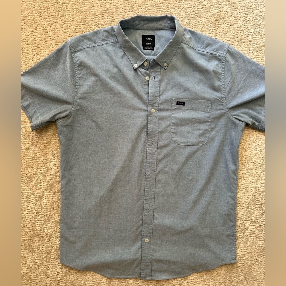RVCA Light Blue Button-Up Shirt - Slim Fit, L